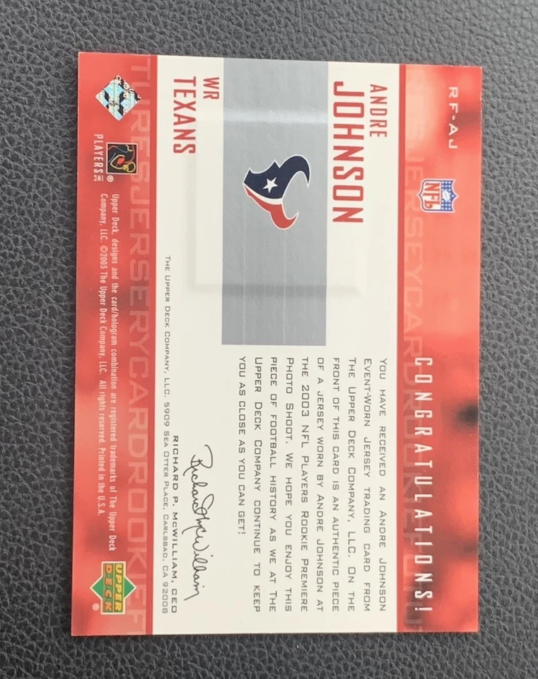 2003 Upper Deck Rookie Futures Andre Johnson #RF-AJ RC HOF - Image 3 of 3