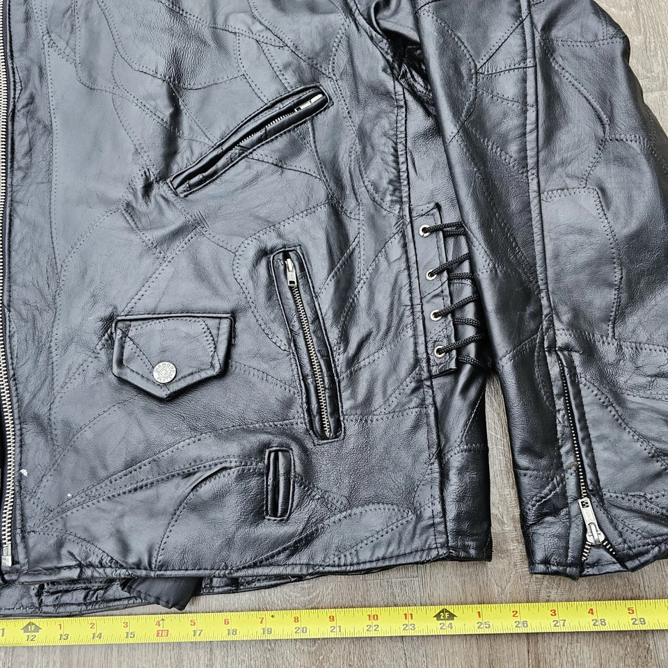 Chaqueta de Motociclista Vintage Placa Diamante Cuero Búfalo 2XL Moto Moto Motocicleta Retazos Foto 4 de 4