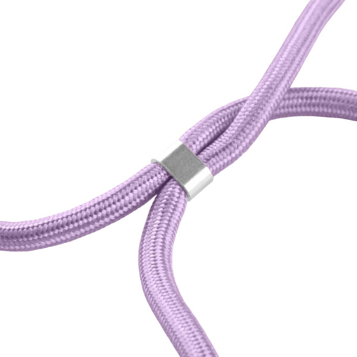 Coque iPhone XR de luxe couleur lilas effet dentelle ciselée avec collier