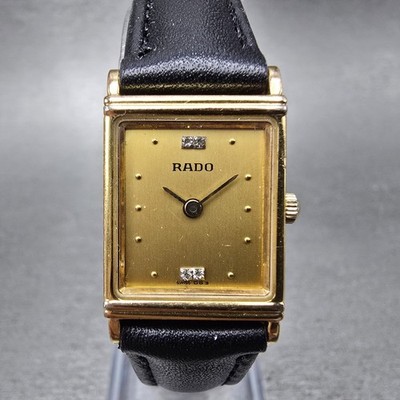 Rado Tank Watch Women 17mm Gold Dial Gold Tone Rectangle 204.5347.2 New Battery