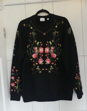 Burberry London Fairhall Black with Green & Pink Floral Print Sweater Size L