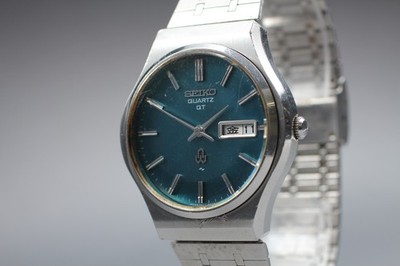 Vintage [Exc+5] Seiko Quartz QT 0823-8000 Green Dial 37mm Men's Watch From JAPAN