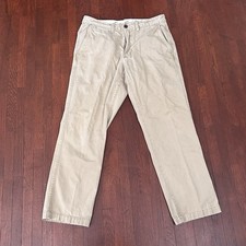 Eddie Bauer 33 x 30 Legend Wash Khaki Outdoor Pants Beige Flat Front Cotton