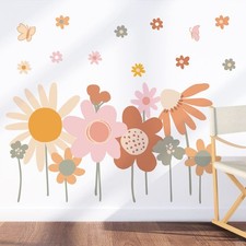 Boho Flower Wall Stickers Vintage Floral Wall Decals for Bedroom, Living Room...