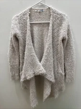 Jolt Women’s Cozy Faux Fur Draped Open Front Cardigan   Ivory Size XSmall