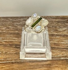 Sterling Silver Moonstone and Green Tourmaline Multi Stone Ring Sz 6.75