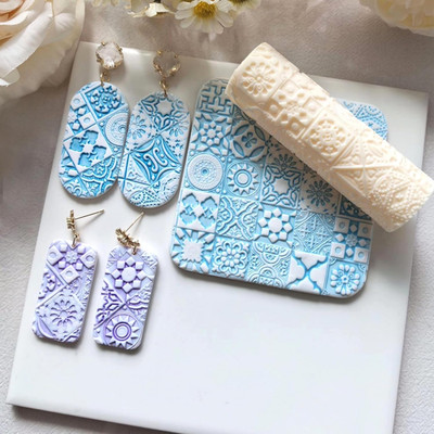 Polymer Clay Texture Roller Work with Polymer Clay Cutters for DIY Earrings