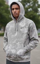 Nike Men's Therma-FIT Camo Print Pullover Training Hoodie Light Smoke L Fleece