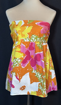 VERA Bright Floral Psychedelic Strapless Blouse Top Size Large