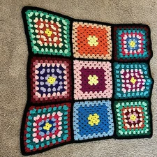 Handmade Crochet Granny Square Afghan Lap Blanket Multicolor 32x33” Baby Blanket