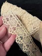 VTG Lace Trim Embroider Crochet Floral Craft Doll Clothing Approx 3 Yds Ivory