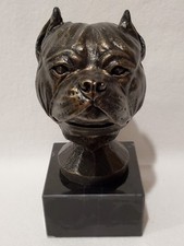 American Bully Dog Bust Head Figurine Statue Sculpture Trophy On Marble Base