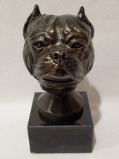 American Bully Dog Bust Head Figurine Statue Sculpture Trophy On Marble Base