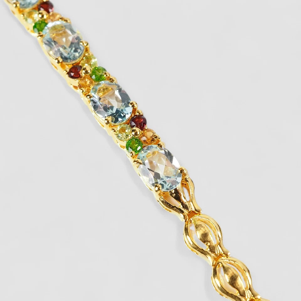 24K GOLD PLATED BABY BLUE AQUAMARINE BRACELETS & CHARM 925 STERLING SILVER - Image 2 of 4