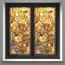 Frosted Window Privacy Film, Stained Glass Floral Window Cling, No Glue Stati...