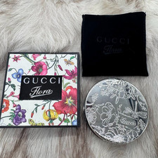 NEW GUCCI FLORA Silver Compact Mirror with Box   Floral Relief Design 205
