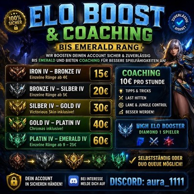 LOL ELO Boost EUW - Iron - Emerald /Coaching 