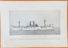 US SECOND-CLASS BATTLE 'MAINE' - 1894 Best Men and Famous Women Engraving Print