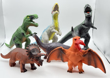 Lot Of 6 Vintage Rubber Dinosaurs T-Rex, Triceratops, Brachiosaurus, Pteranodon