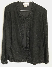 Vintage Laurence Kazar Jacket Womens XL Black Silk Beaded Evening Top Formal