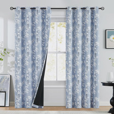 Cortinas florales 100 opacas para dormitorio, cortinas azules