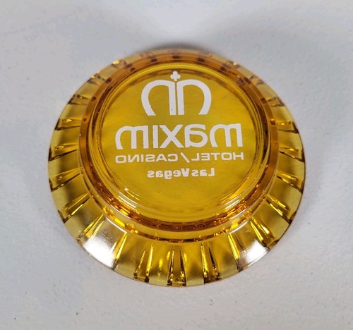 Vintage Maxim Hotel Casino Las Vegas Round Amber Glass Retro Ashtray #P - Picture 11 of 12