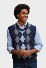 Pronto Uomo Sweater Vest Mens Medium Navy Argyle Wool Blend Office Layering