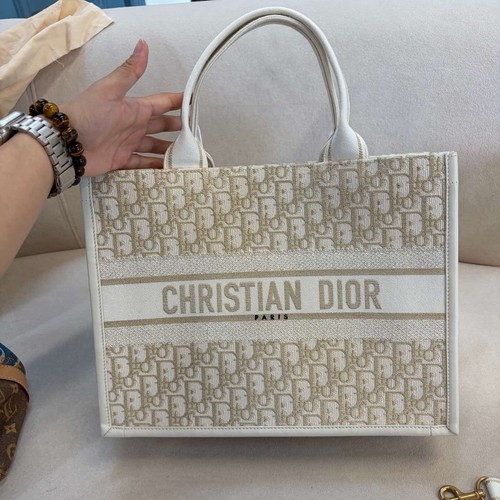 Dior Small Book Tote Gold White Oblique Embroidery Tote Bag Detachable Strap