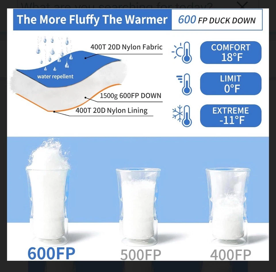 Qezer QDE-1000 Down, 600FP Sleeping Bag Style, Camping New - Image 4 of 4