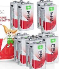 Lot EBL USB Rechargeable 9V Lithium LI-ion Battery Batteries 5400mWh 9 Volt