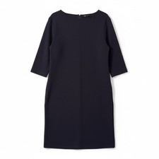 UNIQLO Navy Ponte Dress Size M 3/4 Sleeve Boat Neck Back Zip Minimal