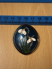 Vintage Blue Enamel Snowdrop White Flower Brooch Costume Fish 