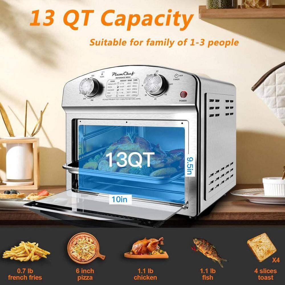 1500 W 4-Slice 13 Quart 7-in-1 Stainless Steel Convection Toaster Oven with Fryi