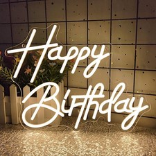 Happy Birthday Neon Sign for Wall Decor, LED Happy Birthday Light Up Sign