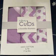 NEW Comfy Cubs Swaddle Blankest 3 Pack Small 7-14 Lbs Purple
