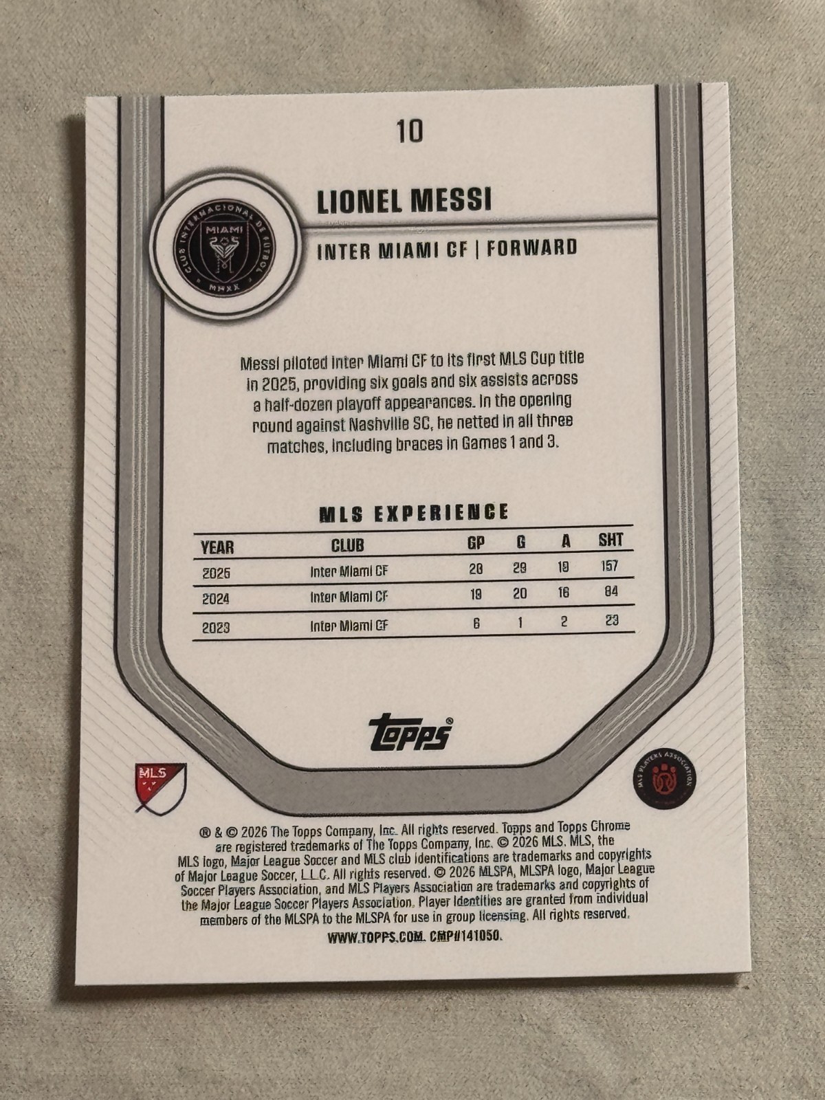 2026 Topps Chrome MLS Lionel Messi #10 Inter Miami CF view 2