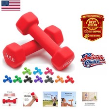 Hex Shape Neoprene Dumbbells Set of 2 - 10 LB, Safe Non-Slip Grip for Training