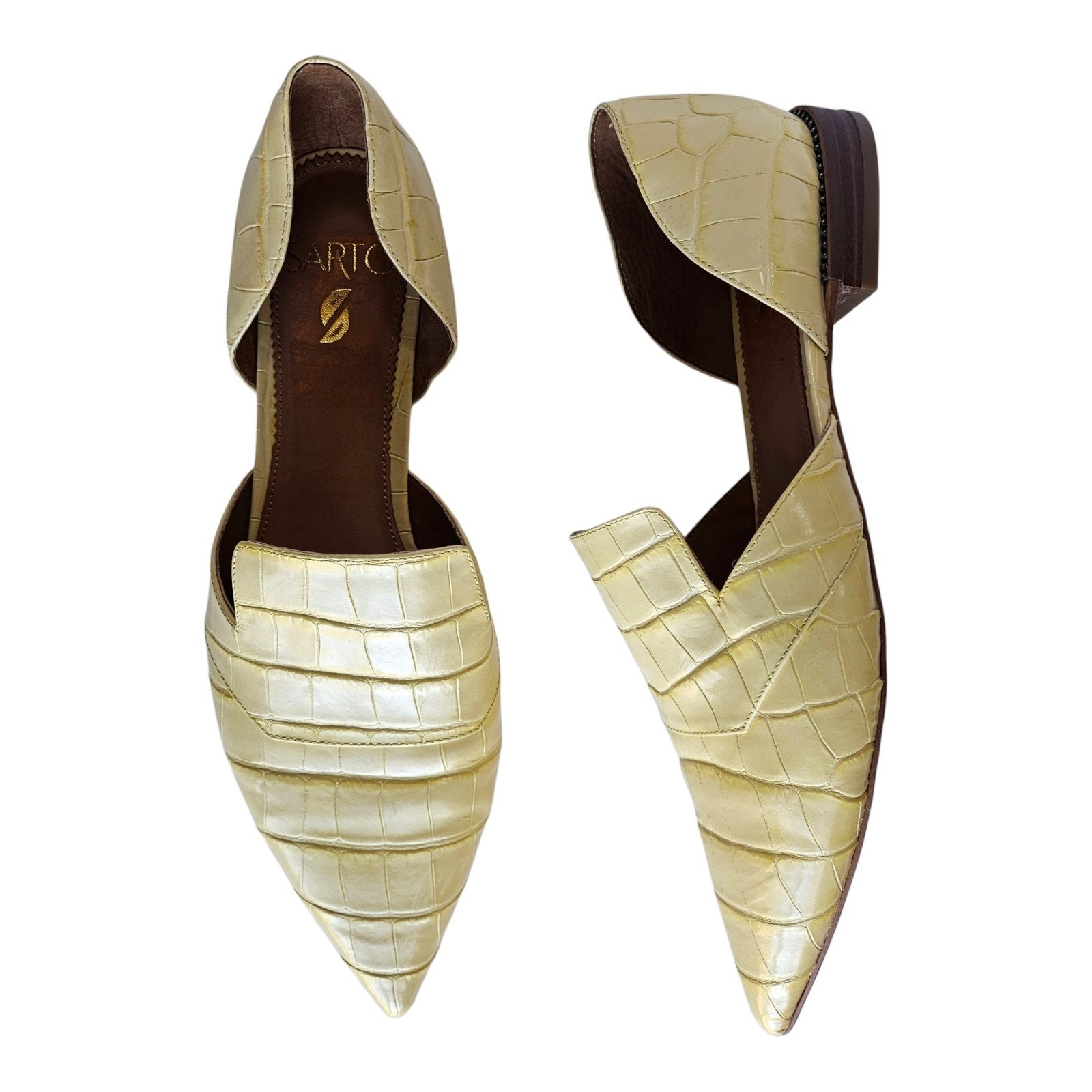 FRANCO SARTO Women's 9.5 M Toby Shoes Flats Leather Pointed Toe Slip On Yellow