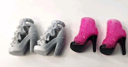 2 Pairs of Barbie Boots Hot Pink/Black & Grey Arched Foot Style