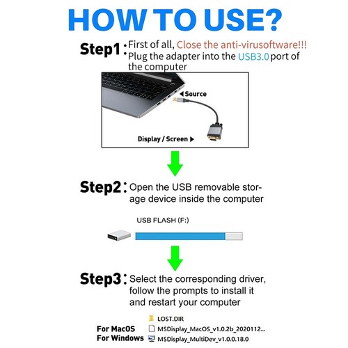 Reliable USB 3 0 to VGA Male Cable 2m for Laptops to Monitors & Projectors - Afbeelding 4 van 8
