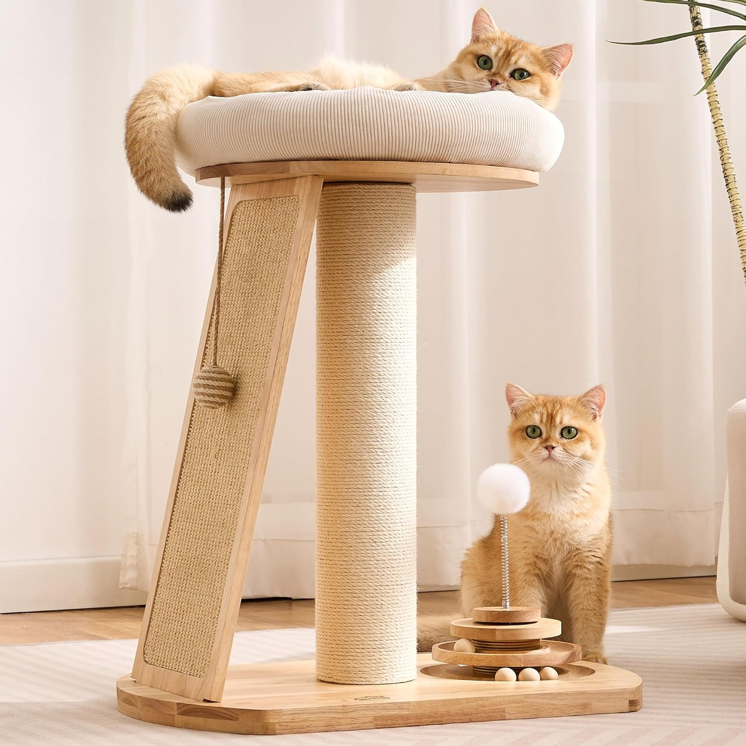 Solid Wood Cat Tree with Bed Scratching Post