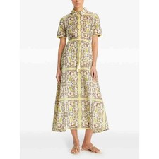 TORY BURCH Floral Bunny Shirt Dress Pastel Yellow Short Sleeve Midi Women's XS