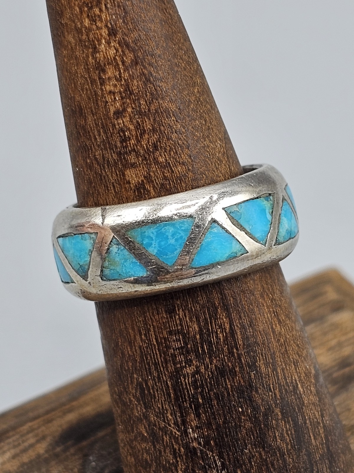 Western Triangular Blue Colored Inlay Silver Tone… - image 8