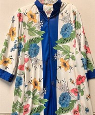 Vintage Evelyn Pearson Floral Robe Petite Front Zip Long Kimono Sleeve