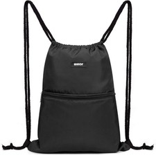 WANDF Drawstring Backpack String Bag Sackpack Cinch Water Resistant Black
