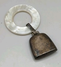 Vtg WEB Webster Sterling Silver  Mother of Pearl MOP Baby Rattle Teething Ring