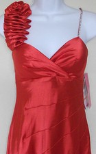 NWT Genuine MORGAN & CO orange long prom rosette shoulder dress, size junior 7/8