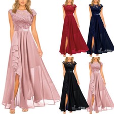 Damen Brautjungfer Hochzeit Abendkleider Spitze hohe Taille langes Kleid NEU