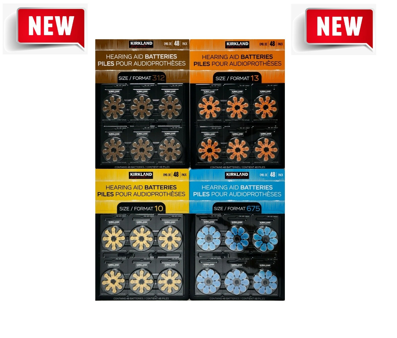 Kirkland Signature Hearing Aid Batteries 48 Pack Zinc Air, Size 312 10 13 or 675