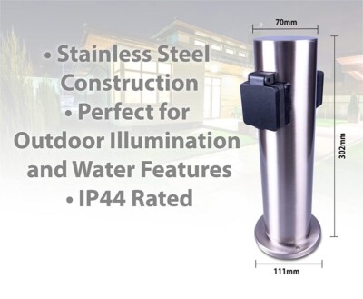Outdoor Stainless Steel Black Twin Mains Socket Post Perfect Outdoor